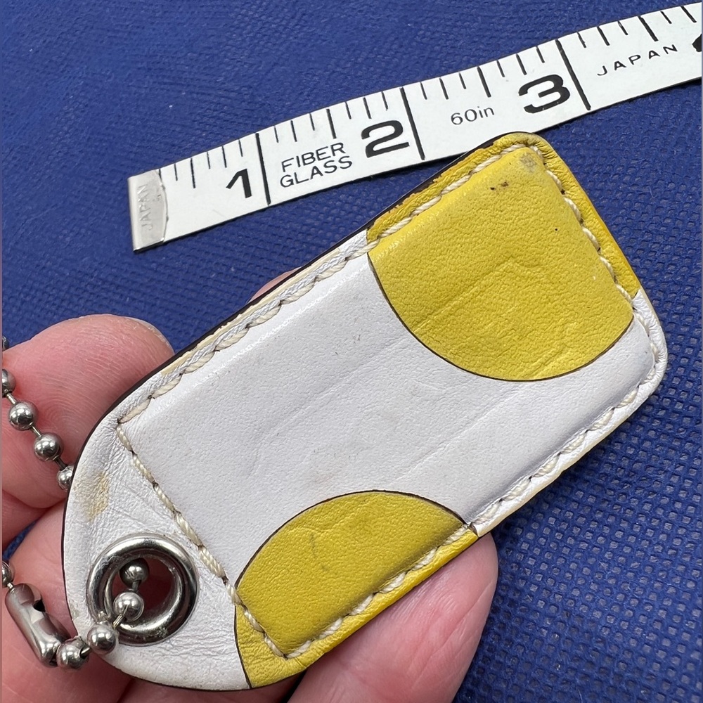 COACH White Yellow Leather Hang Tag KEY FOB 3" Large Charm